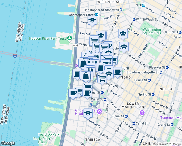 map of restaurants, bars, coffee shops, grocery stores, and more near 15 Renwick Street in New York