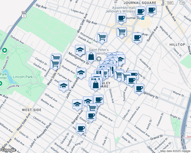 map of restaurants, bars, coffee shops, grocery stores, and more near 317 Fairmount Avenue in Jersey City