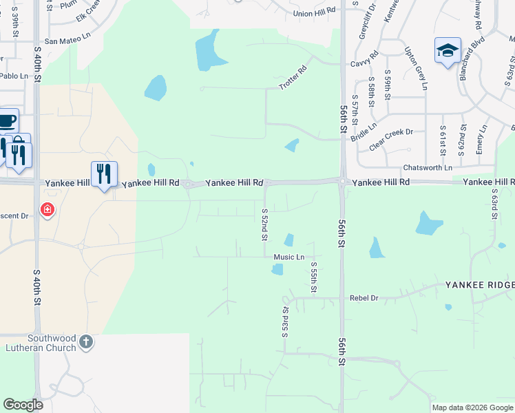 map of restaurants, bars, coffee shops, grocery stores, and more near 8501-8699 South 52nd Street in Lincoln