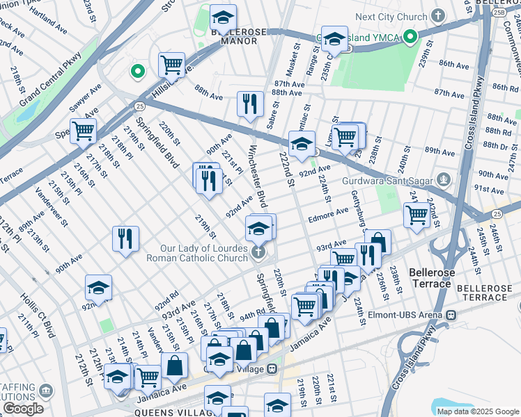 map of restaurants, bars, coffee shops, grocery stores, and more near in Queens