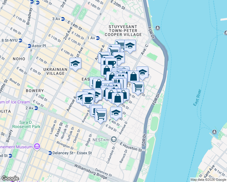 map of restaurants, bars, coffee shops, grocery stores, and more near in New York