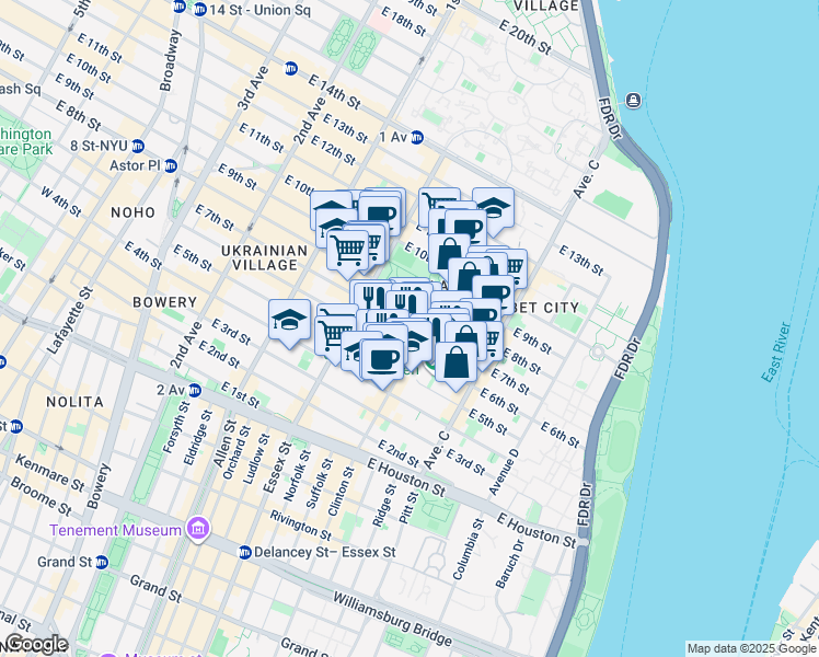 map of restaurants, bars, coffee shops, grocery stores, and more near in New York