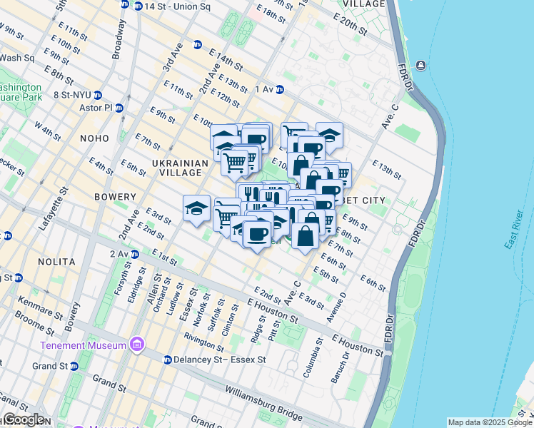 map of restaurants, bars, coffee shops, grocery stores, and more near in New York