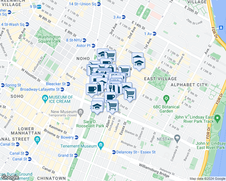 map of restaurants, bars, coffee shops, grocery stores, and more near in New York
