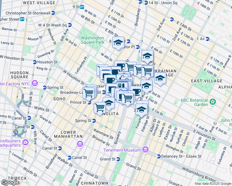 map of restaurants, bars, coffee shops, grocery stores, and more near in New York