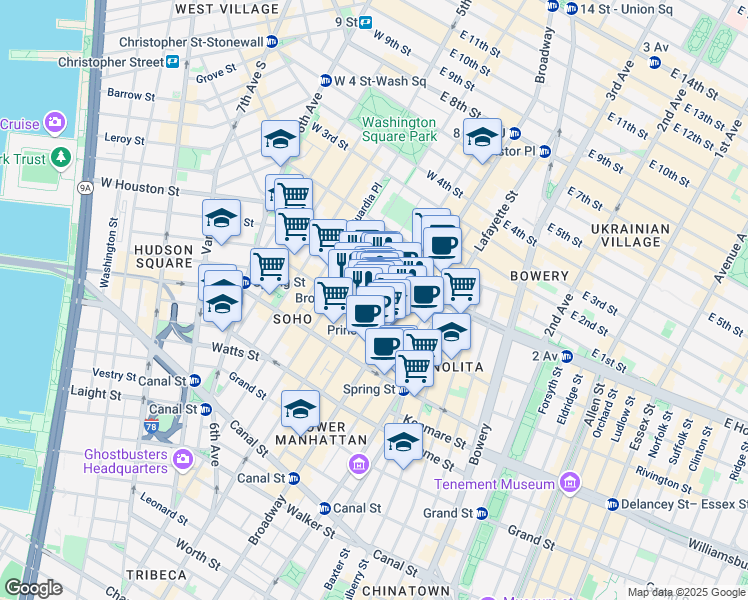 map of restaurants, bars, coffee shops, grocery stores, and more near in New York