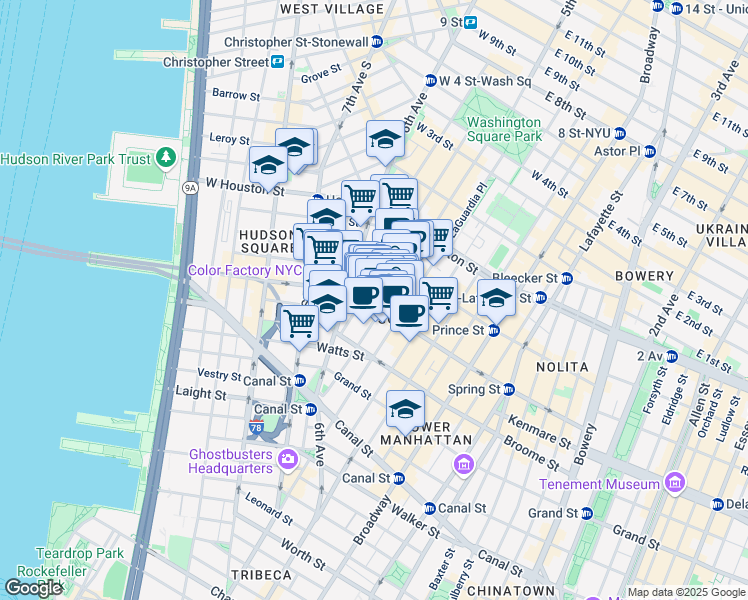 map of restaurants, bars, coffee shops, grocery stores, and more near in New York