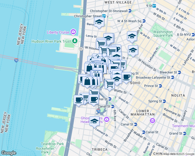 map of restaurants, bars, coffee shops, grocery stores, and more near 15 Renwick Street in New York