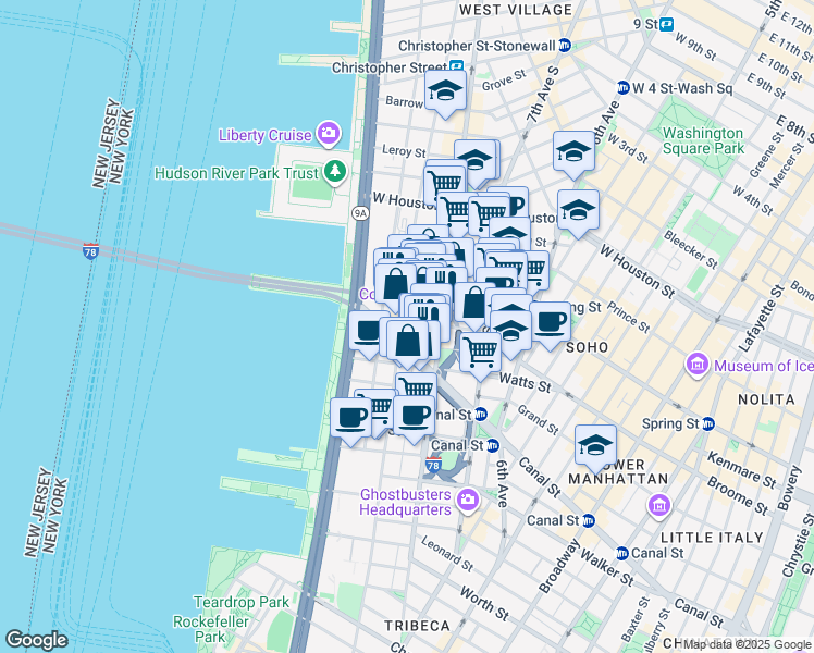 map of restaurants, bars, coffee shops, grocery stores, and more near 15 Renwick Street in New York