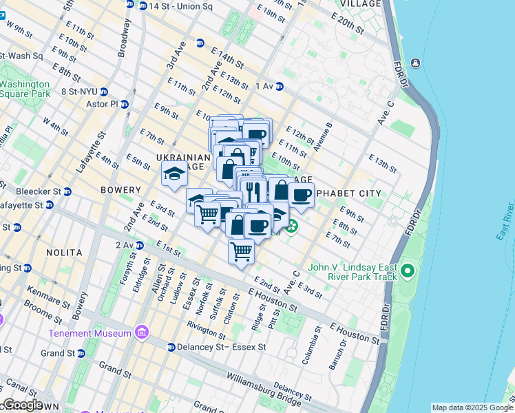 map of restaurants, bars, coffee shops, grocery stores, and more near 518 East 6th Street in New York