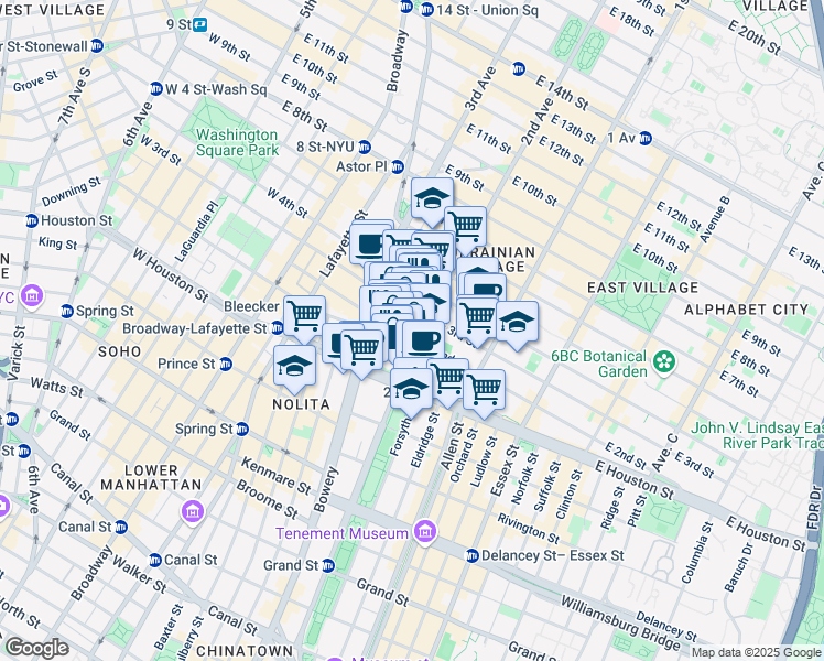 map of restaurants, bars, coffee shops, grocery stores, and more near in New York