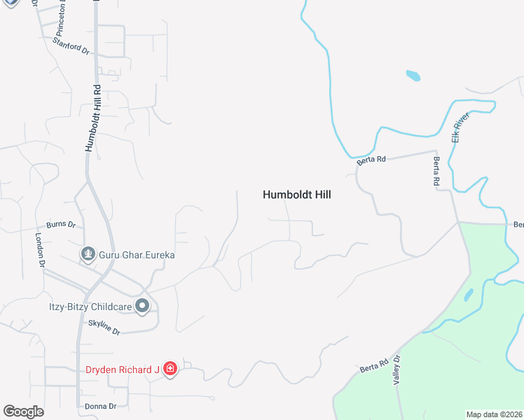 map of restaurants, bars, coffee shops, grocery stores, and more near 6825 Vista Road in Eureka