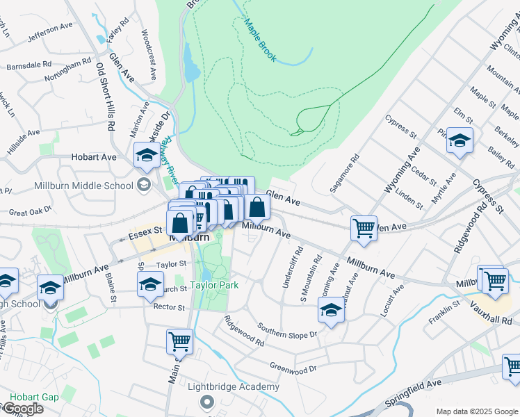 map of restaurants, bars, coffee shops, grocery stores, and more near 279 Millburn Avenue in Essex County