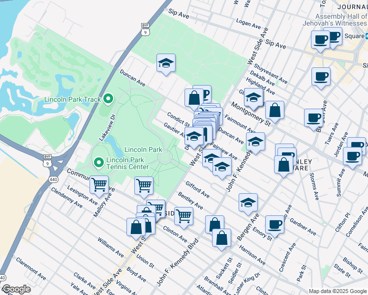map of restaurants, bars, coffee shops, grocery stores, and more near 178 Kensington Avenue in Jersey City