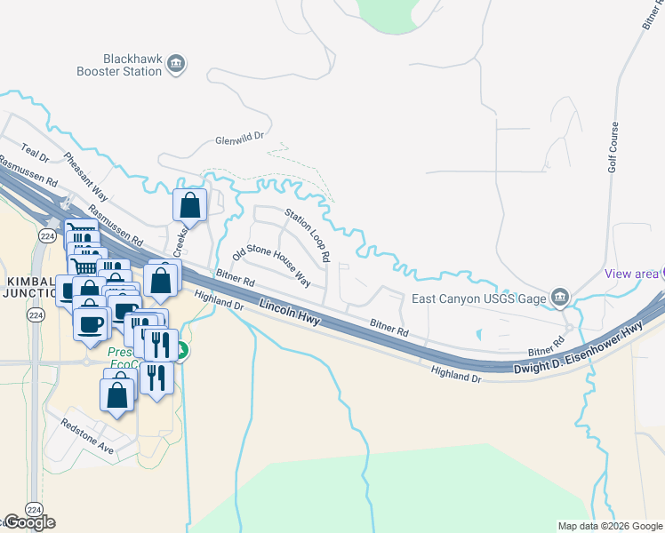map of restaurants, bars, coffee shops, grocery stores, and more near 1101 Station Loop Road in Park City