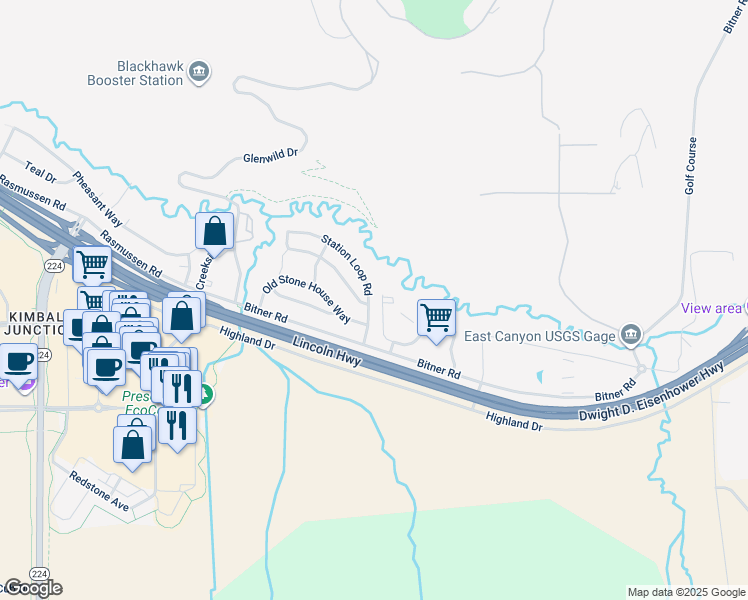 map of restaurants, bars, coffee shops, grocery stores, and more near 1012 Station Loop Road in Park City