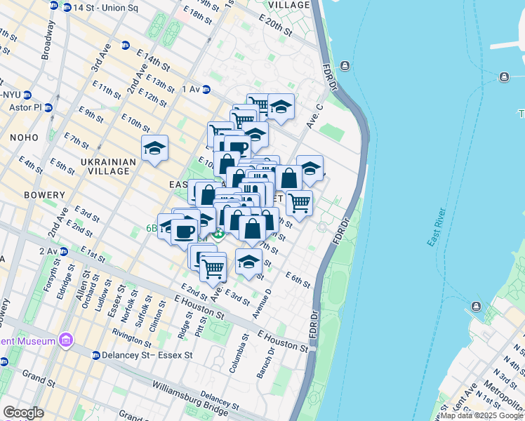 map of restaurants, bars, coffee shops, grocery stores, and more near in New York