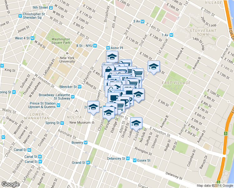 map of restaurants, bars, coffee shops, grocery stores, and more near in New York