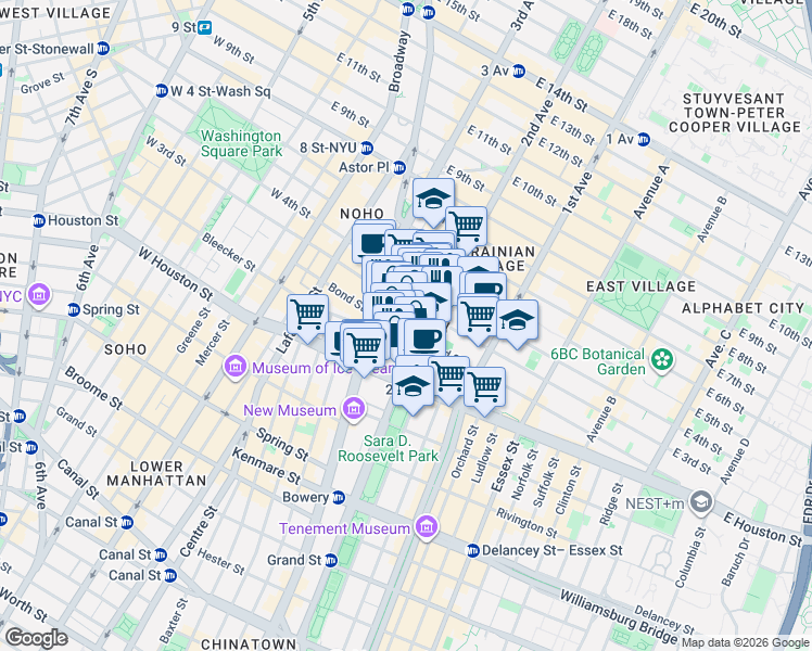 map of restaurants, bars, coffee shops, grocery stores, and more near in New York