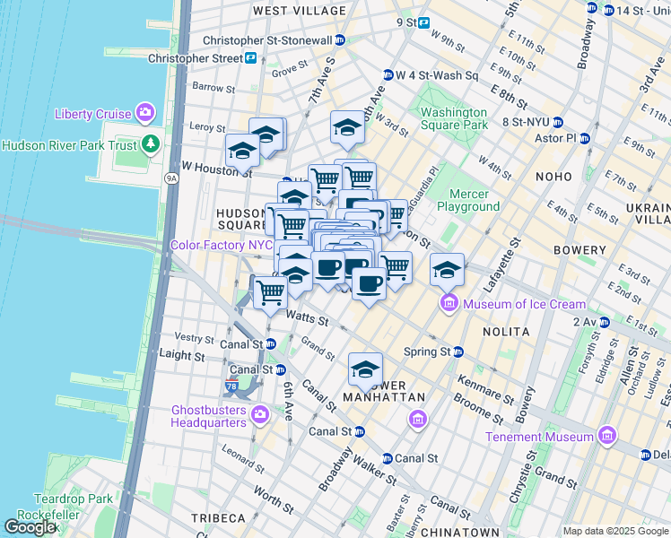 map of restaurants, bars, coffee shops, grocery stores, and more near in New York