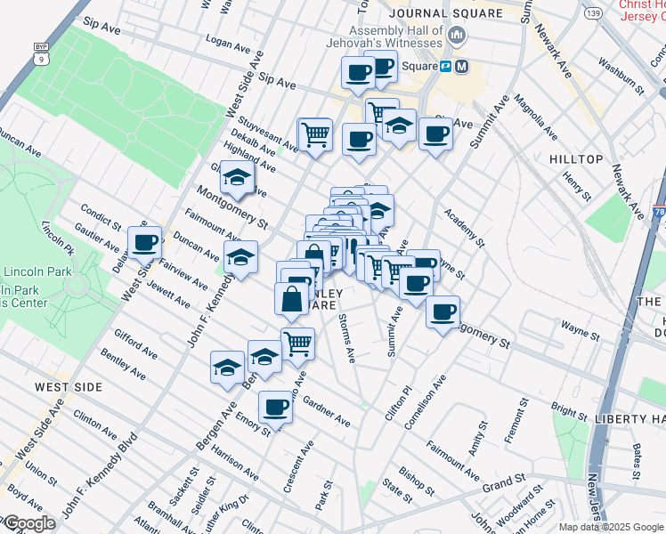 map of restaurants, bars, coffee shops, grocery stores, and more near 740A Bergen Avenue in Jersey City