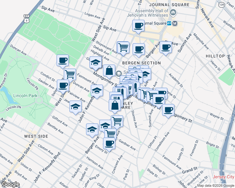map of restaurants, bars, coffee shops, grocery stores, and more near 308 Fairmount Avenue in Jersey City