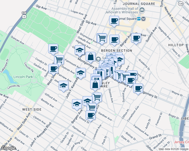 map of restaurants, bars, coffee shops, grocery stores, and more near 308 Fairmount Avenue in Jersey City