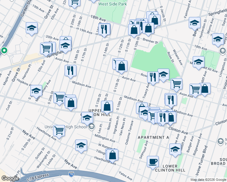 map of restaurants, bars, coffee shops, grocery stores, and more near 814-816 South 12th Street in Newark
