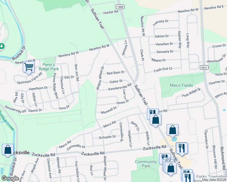 map of restaurants, bars, coffee shops, grocery stores, and more near 815 Reveres Way in Easton
