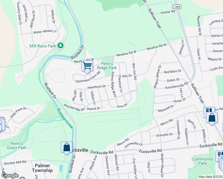 map of restaurants, bars, coffee shops, grocery stores, and more near 2540 Margaret Court in Easton