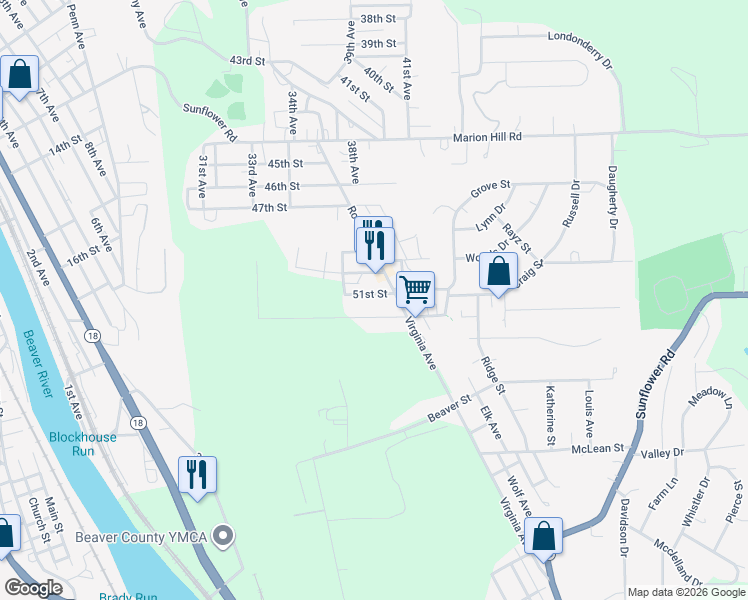 map of restaurants, bars, coffee shops, grocery stores, and more near 3713 52nd Street in New Brighton