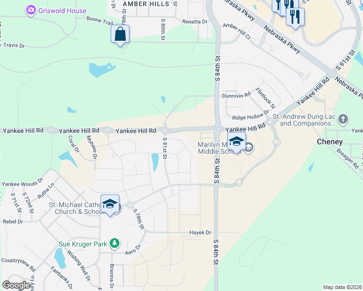 map of restaurants, bars, coffee shops, grocery stores, and more near 8710 South 82nd Street in Lincoln