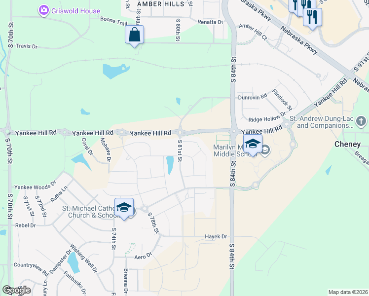 map of restaurants, bars, coffee shops, grocery stores, and more near 8101 Patrick Avenue in Lincoln
