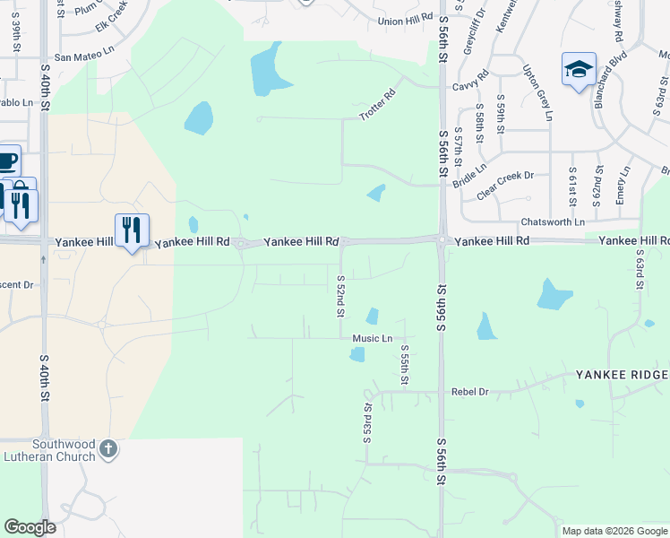 map of restaurants, bars, coffee shops, grocery stores, and more near 8501-8699 South 52nd Street in Lincoln