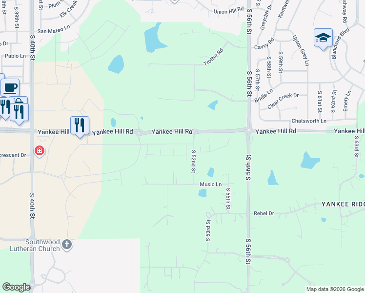 map of restaurants, bars, coffee shops, grocery stores, and more near 8501-8699 South 52nd Street in Lincoln