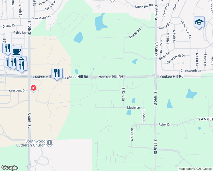 map of restaurants, bars, coffee shops, grocery stores, and more near 4949 Yankee Hill Road in Lincoln