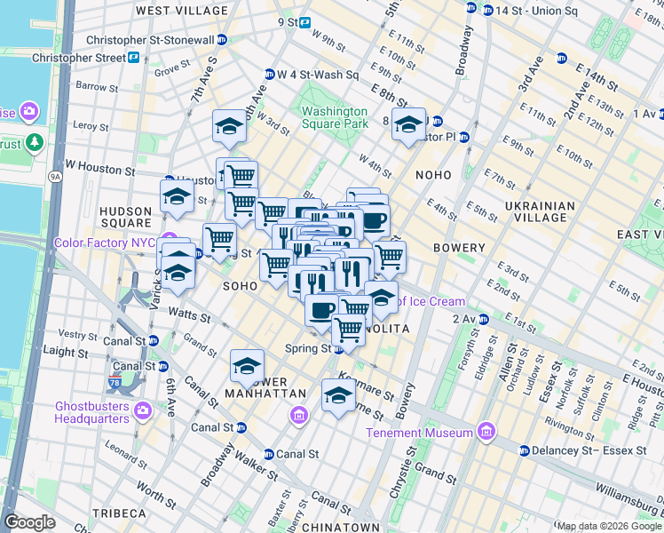 map of restaurants, bars, coffee shops, grocery stores, and more near in New York