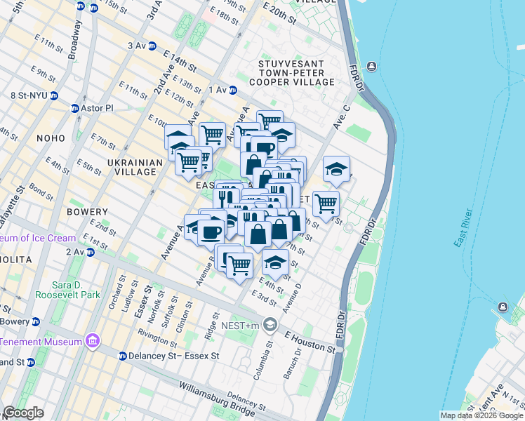 map of restaurants, bars, coffee shops, grocery stores, and more near in New York