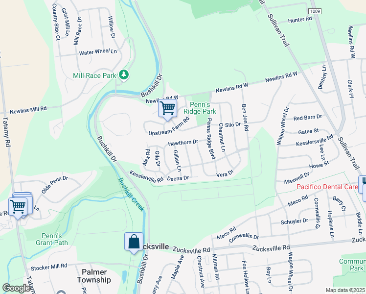 map of restaurants, bars, coffee shops, grocery stores, and more near 2575 Jeannette Lane in Easton