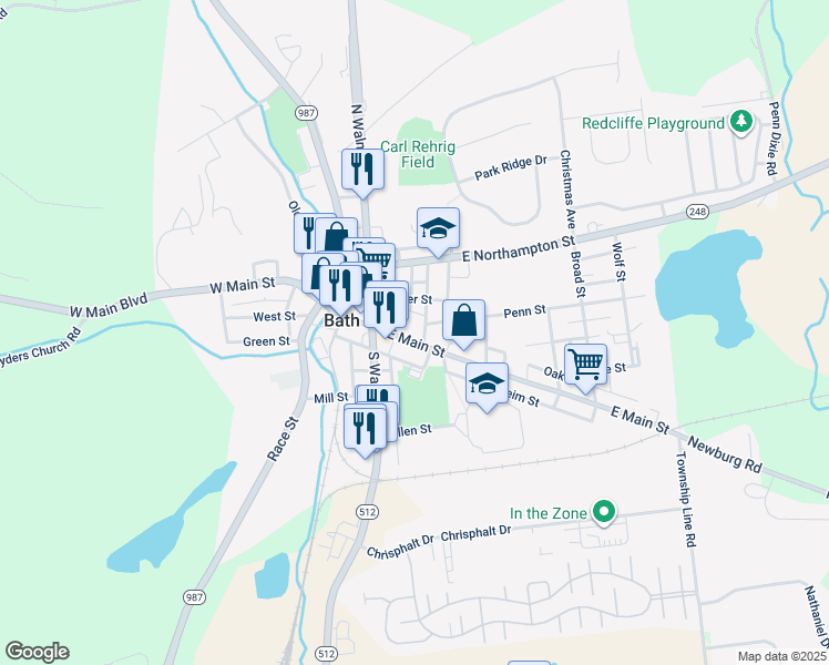 map of restaurants, bars, coffee shops, grocery stores, and more near 137 East Main Street in Bath