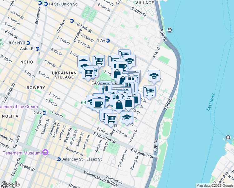 map of restaurants, bars, coffee shops, grocery stores, and more near in New York