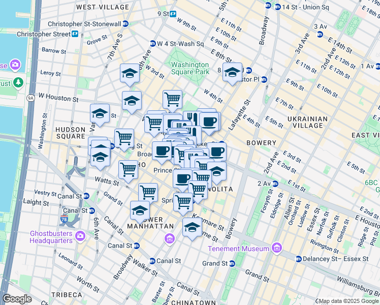 map of restaurants, bars, coffee shops, grocery stores, and more near in New York