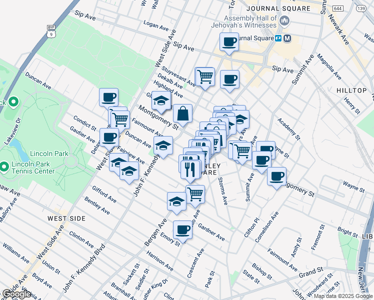 map of restaurants, bars, coffee shops, grocery stores, and more near 1 Britton St in Jersey City