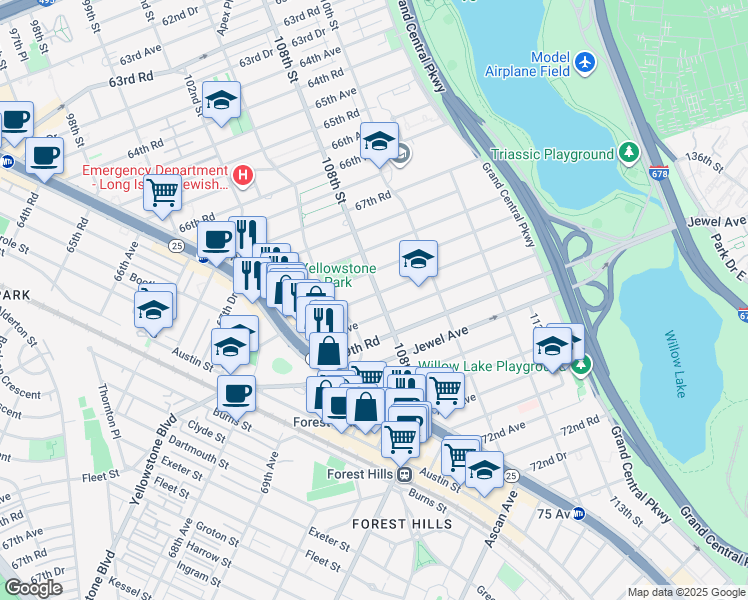 map of restaurants, bars, coffee shops, grocery stores, and more near in Queens