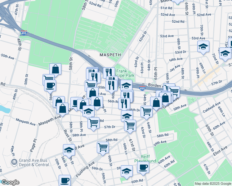 map of restaurants, bars, coffee shops, grocery stores, and more near in Queens