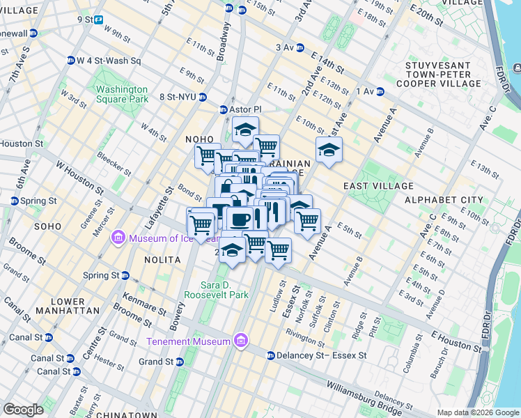 map of restaurants, bars, coffee shops, grocery stores, and more near in New York