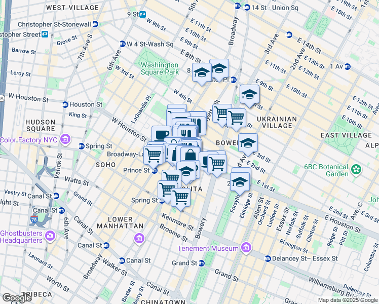 map of restaurants, bars, coffee shops, grocery stores, and more near 324-328 Lafayette Street in New York