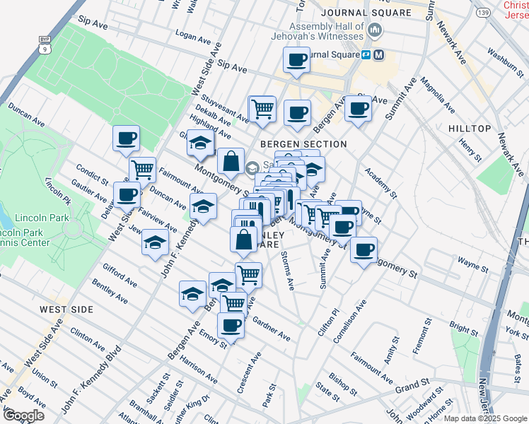 map of restaurants, bars, coffee shops, grocery stores, and more near 308 Fairmount Avenue in Jersey City