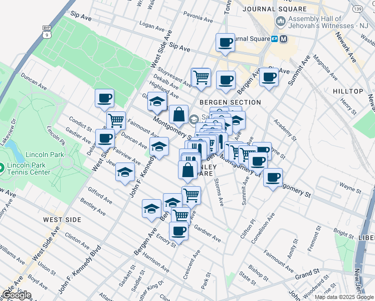 map of restaurants, bars, coffee shops, grocery stores, and more near 308 Fairmount Avenue in Jersey City