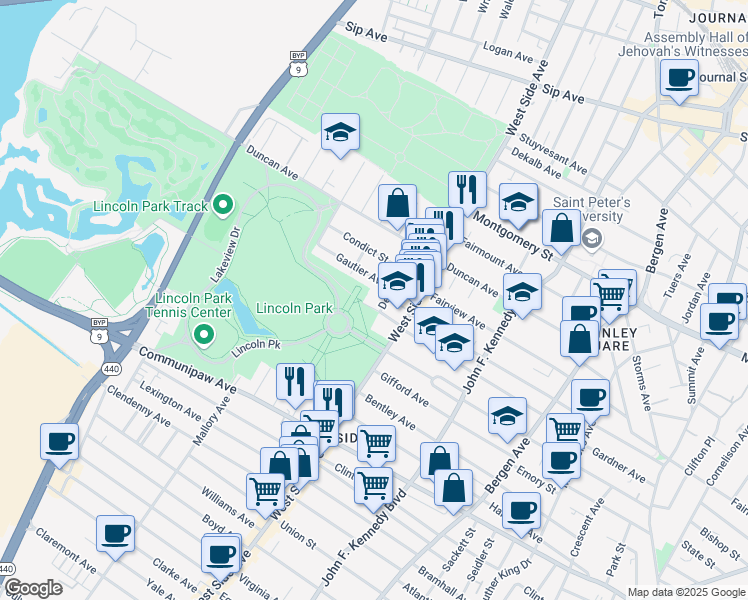 map of restaurants, bars, coffee shops, grocery stores, and more near 178 Kensington Avenue in Jersey City